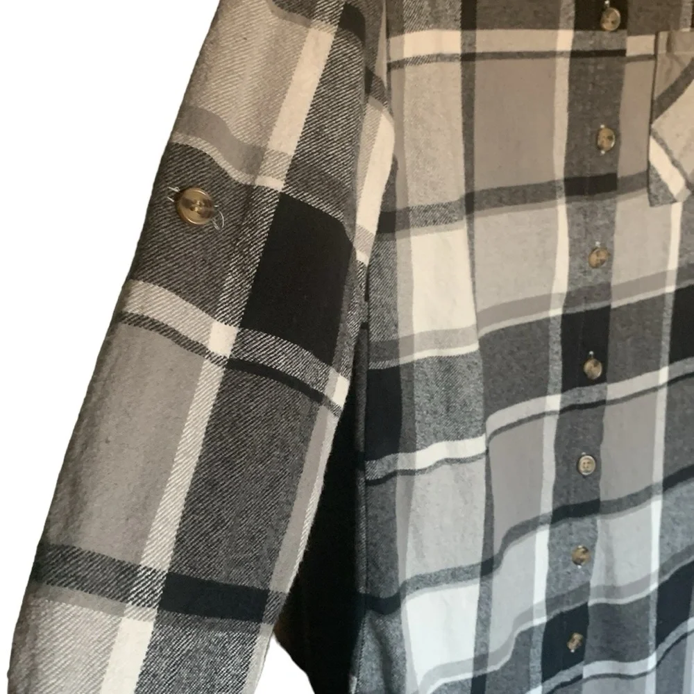 Plaid flannel dress with fringe frayed bottom black gray white size XS hayride - Picture 4 of 9